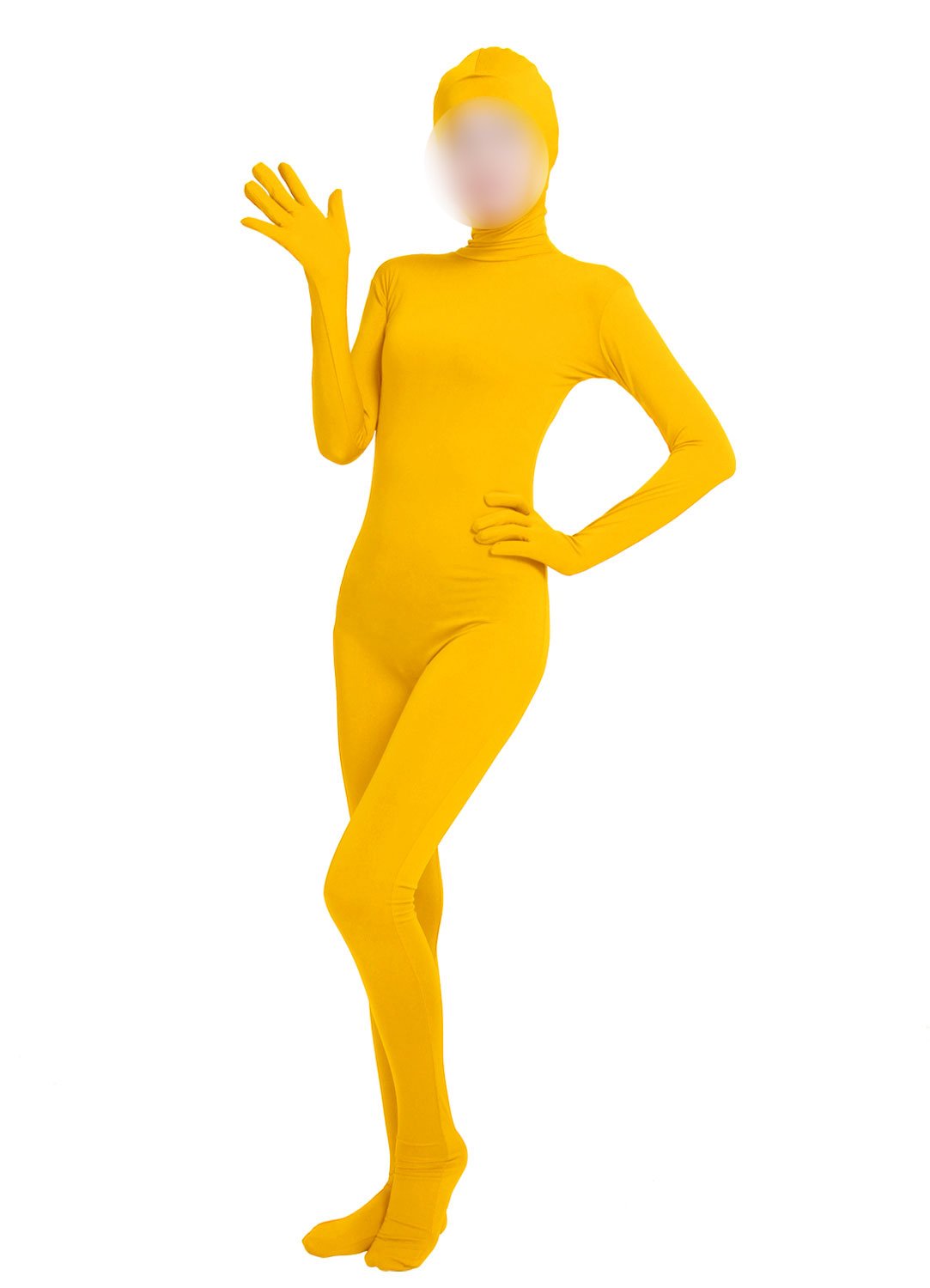 lucky baby store Girls' Women's Full Body Open Face Spandex Lycra Unitard Mask Zentai Costume Bodysuit (L, yellow)
