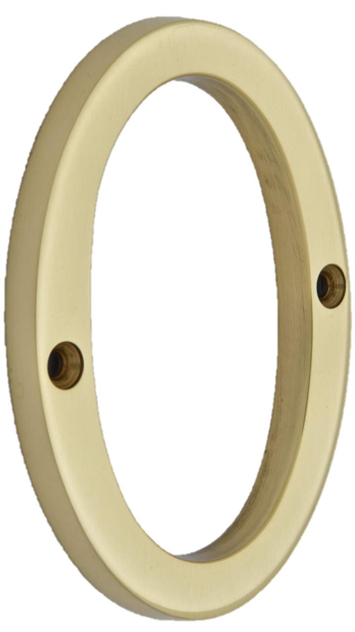 QCAA Traditional Heavy Solid Brass House Number 0, 4", Polished Brass Lacquered, 1 Pack, Made in Taiwan