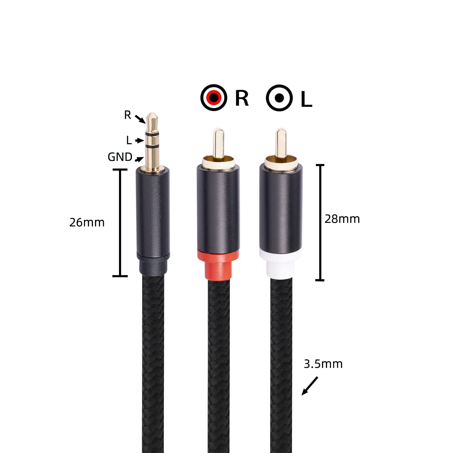 Cable RCA de 3,5 mm a RCA, chapado en oro, 1/8 macho a macho, adaptador divisor en Y para tabletas, altavoces, smartphones, MP3, HDTV