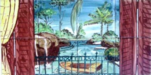 arts exotiques Decorative Ceramic Tiles: Hand Painted Mosaic Murals Kitchen Bathroom Pool Patio Wall Art 24 Inch x 12 Inch