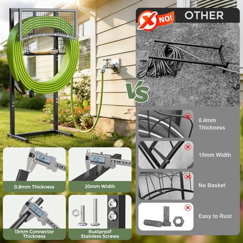 MLICAWU Garden Hose Holder Freestanding with Storage Basket, Holds Up to 165FT Hose, Heavy Duty Metal Water Hose Holder with 4 Anchor Spikes, for Yard, Lawn & Patio - image 4