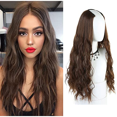 Invisibile sciolto ondulato a forma di U trama 3/4 mezza parrucca 50,8 cm clip in un pezzo estensione capelli naturale parrucchino nero scuro