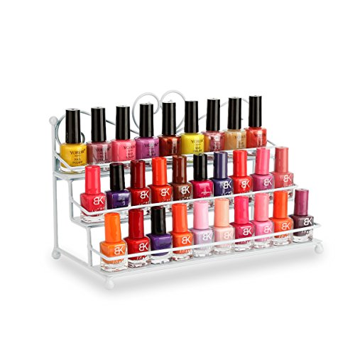 Dazone Nagellack Aufbewahrung mit 3 Metall Ablagen für Nagellack oder ätherische Öle Nagellack zur Selbstmontage Aufbewahrung Display Regal (Weiß) Cover