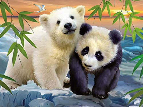 5D Diamond Painting Pandas and Polar Bears Full Drill by Number Kits, SKRYUIE DIY Rhinestone Pasted Paint with Diamond Set Arts Craft Decorations (12x16inch)