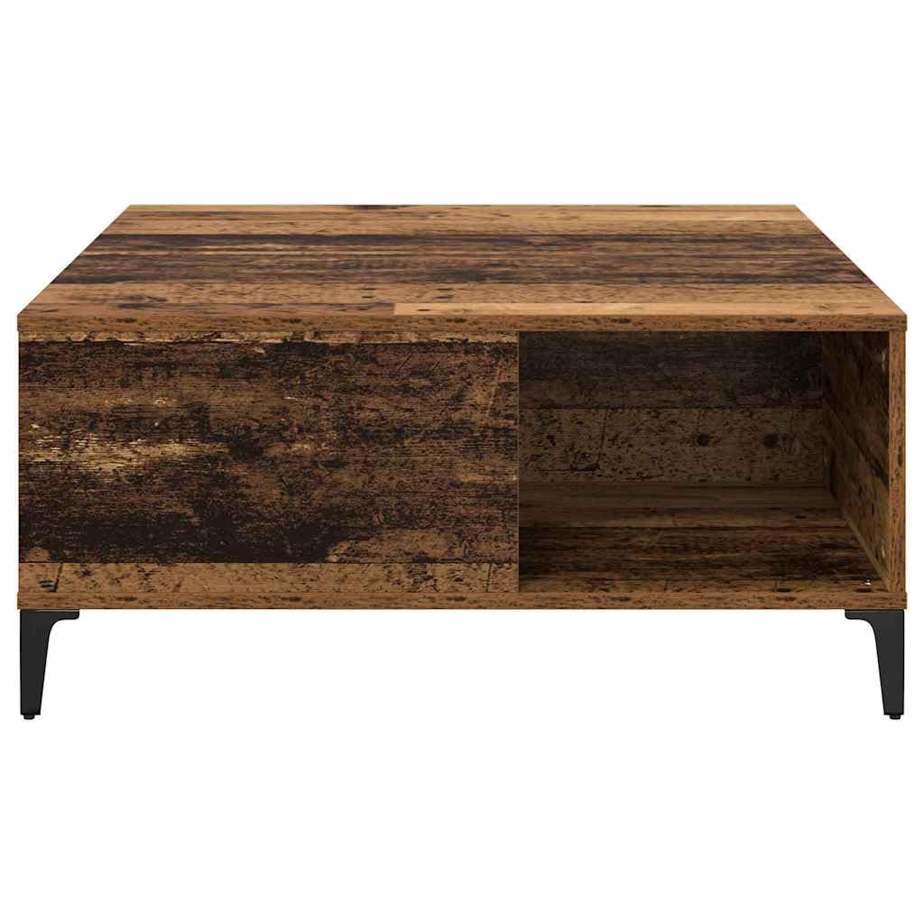 Stolik kawowy ze starego drewna 80 x 80 cm, stolik kawowy z materiału drewnopochodnego, stół 80 x 80 x 36,5 cm ze stalowymi nogami i praktycznymi półkami, do salonu, wzornictwo przemysłowe