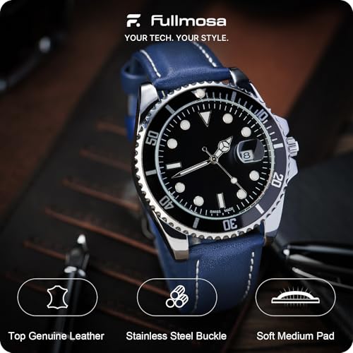 Image of Fullmosa 22mm Quick Release Leather Watch Band for Garmin Samsung Galaxy | Strap for Garmin Vivoactive 4 45mm,Garmin Venu 4(45mm) /Venu 3 /Venu 2,Samsung Galaxy Women Men, Dark Blue&Black Buckle