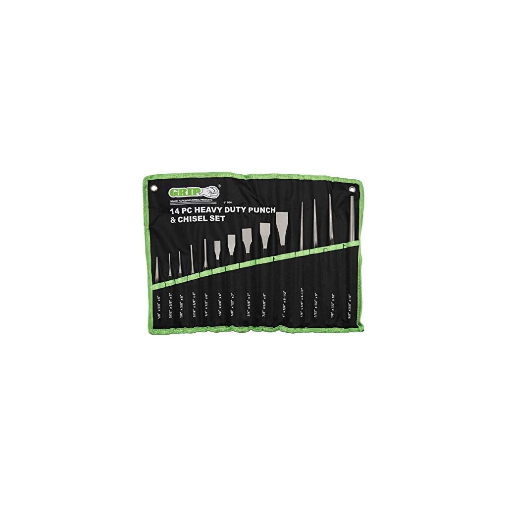 Grip 14 pc Heavy Duty Punch & Chisel Set Center Punch, Pin Punches
