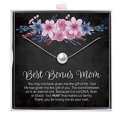 ALoveSoul Gifts for Mom, Sterling Silver Pearl Necklaces, Bonus Mom Gifts from Daughter/Son, Mother in Law/Stepmom Birthday Wedding Gift Mother's Day Gifts