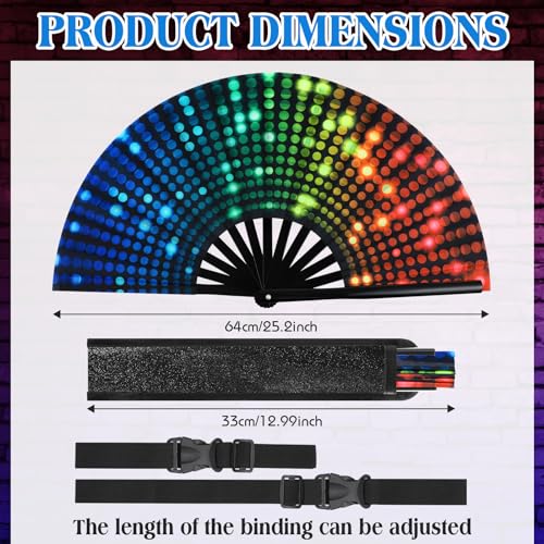 Image of FairySandy Large Rave Fan UV Glow Clack Summer Hand Fan with Thigh Holster for Women Carnival Party Supplies for Carnival Edm Music Festival Club Accessories(Neon,Mixed Color)
