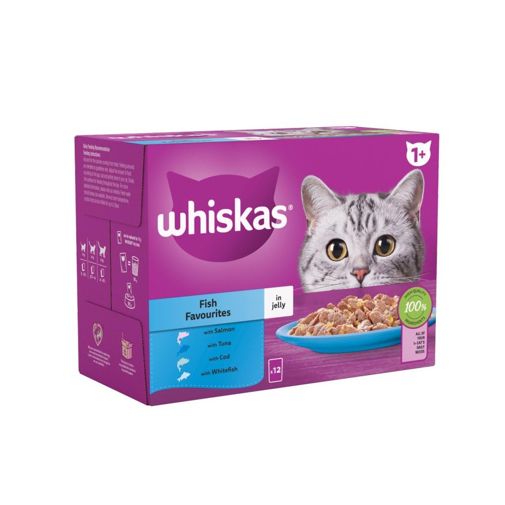 whiskas 1+ Fish Favourites In Jelly Adult Cat Wet Food Pouches 12 x 85g (Pack Of 2)