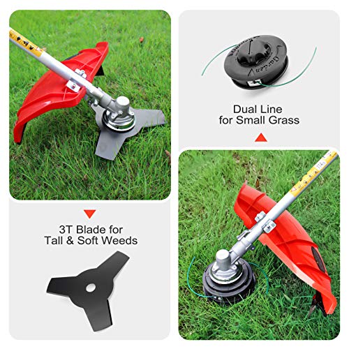 HUYOSEN 51.7CC Grass String Trimmers Gas Straight Shaft Brush Cutter Gasoline Powered Grass Weed Trimmer Straight Shaft Gas Weeder Eater Cutter（Red）