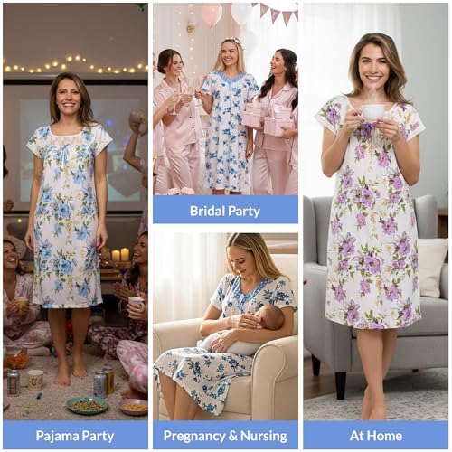 Image of Womens Nightgowns Sleepwear Soft Pajama Dress Nightshirts