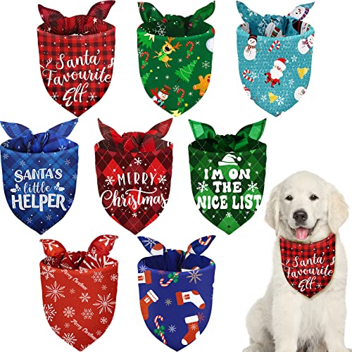 8 Pieces Christmas Dog Bandanas Classic Buffalo Plaid Dog Scarf Xmas Pet Bandanas Snowman Snowflake Pet Triangle Bib for Christmas Holiday Pets Cats Accessories Costume Supply (Cute Pattern,Medium)