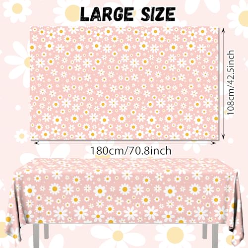 Image of 3Pack Tablecloth, Groovy Daisy Table Cover Pink Flower Birthday Party Decoration, Plastic Retro Hippie Boho Daisy Party Table Cloths for Girl Birthday Baby Shower Wedding Supplies