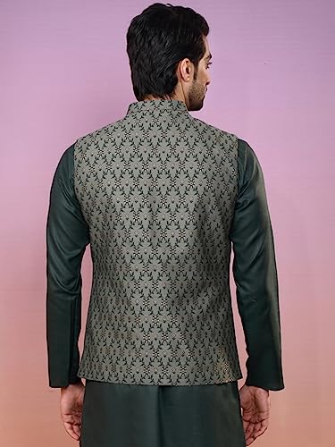 Image of Kisah Men's Silk Blend Geometric Nehru Jacket Regular Fit | Designer Ethnic Layering | Wedding & Occasion Wear