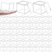 Xaztr 48Pcs Small Clear Acrylic Box with Lid, Plastic Candy Box Bulk Square Cube Storage Container Mini Display Boxes for Pill Buttons Organizer Artwork Gift Packaging, 6.5 x 6.5 x 6.5 cm