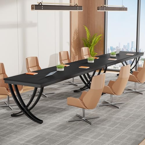 Tribesigns 6.5FT Conference Table for 6-8 People, 78 inch Long Rectangular Seminar Table with Strong Metal Frame, Business Furniture Boardroom Desk for Office Meeting Conference Room (2PCS, Black)