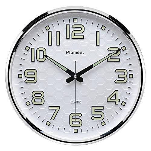 Plumeet Night Light Wall Clocks - 13 Inches Clock with Silent Non-Ticking Glowing Function - Great for Home Kitchen Bedroom - Large Number Battery Operated (Green Light) - Thumbnail 6