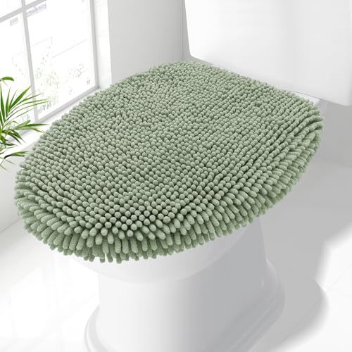 Image of Smiry Soft Chenille Bathroom Toilet Lid Cover, Machine Washable Covers, 17.5x15, Fits Most Round, Elongated and Oblong Lids, Accessories Decor, Sage Green