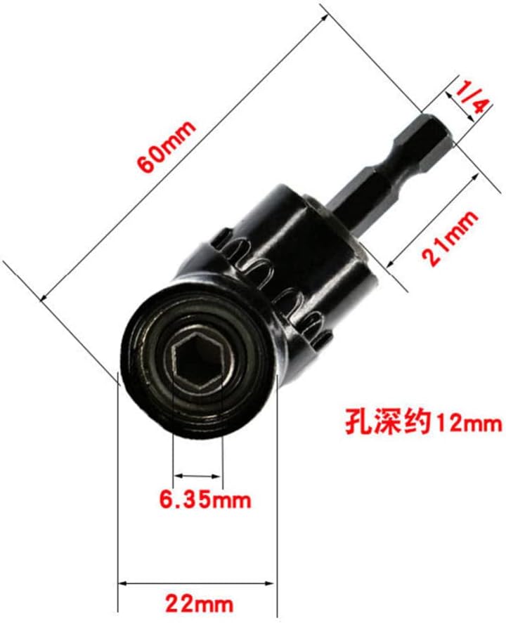 Universal Extension for Drills, 105 Degree 1/4 Hex Shank Magnetic Bit Angle Extension Screw Driver Screwdriver Tool(Black)