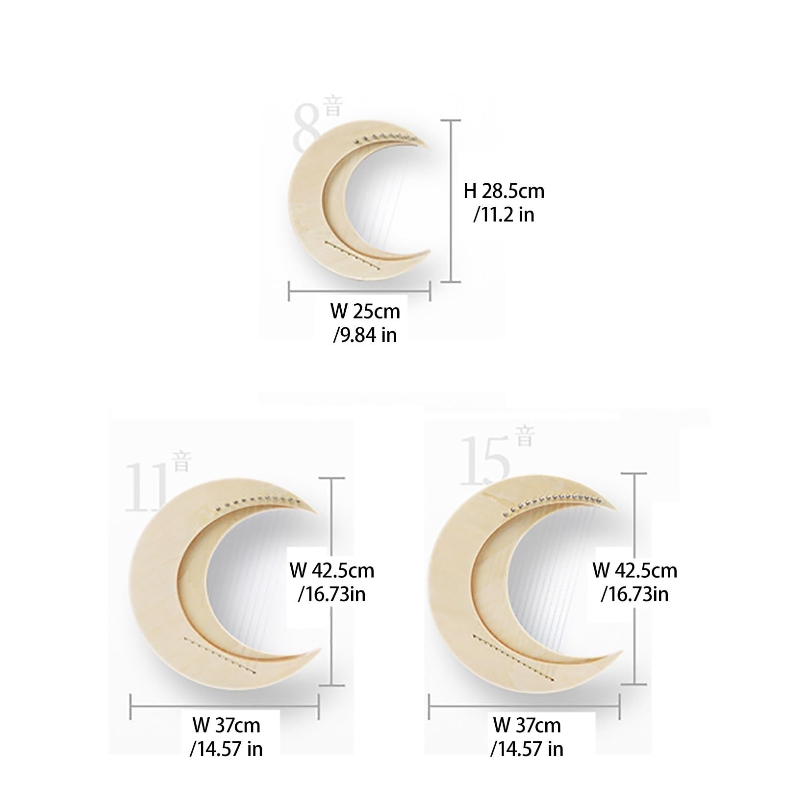 Lyre Harp Forma De Luna Cuerda 8, 11, 15 Pequeño Arpa De Lira Portátil Madera Maciza Instrumento Musical Principiante Fácil De Aprender Arpa Lira(8-note-large log)