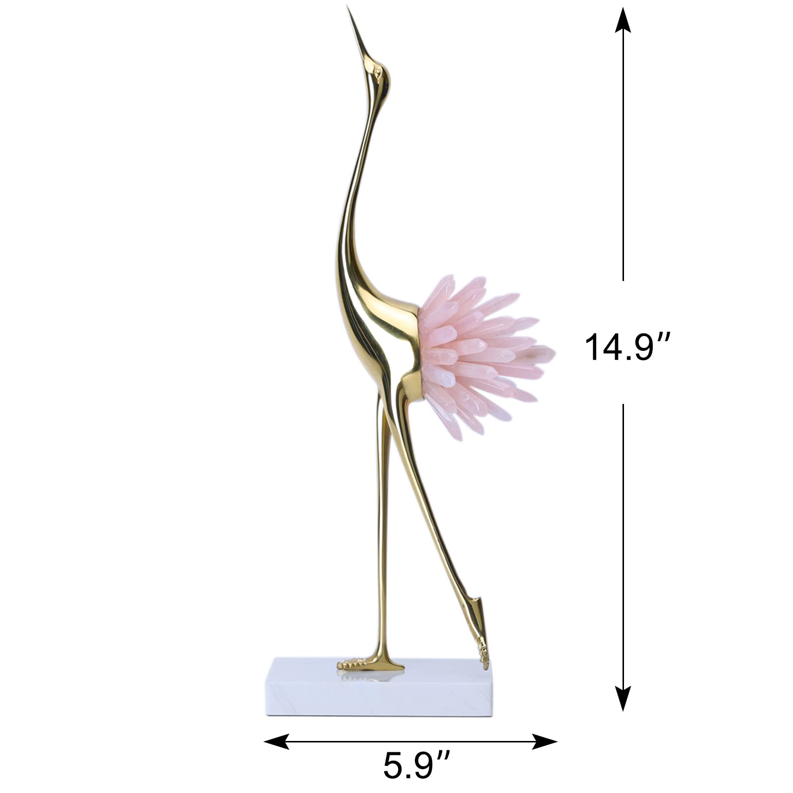 Modern Luxury Golden Crystal Copper Crane Ore Animal Birds Statue Home Decoration Accessories Living Room Soft TV Cabinet Wine Cabinet Decor (Pink-A)