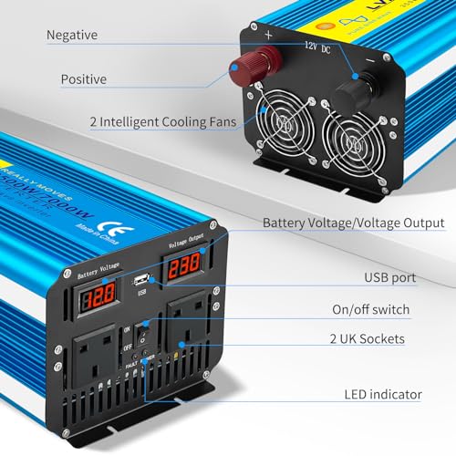LVYUAN Inverter Pure Sine Wave Power Inverter 3500W /7000W DC 12V to AC 230V/240V converter with wireless remote controller & dual AC outlets & USB for RV Truck Car - Image 6