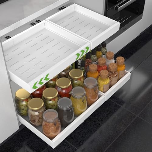 Kawsai Cajones Extraibles para cocina organizacion, Pack Individual, Ancho Ajustable 32-52 cm, Incluye Rollo Protector Antideslizante, Cajon Extraible Mueble Cocina, Bandeja Extraible Armario Cocina