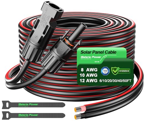 10AWG Bateria Power Solar Panel Extension Cable 20 Feet 6mm with Female & Male Connectors 10 Gauge Twin Wire Conductor Parallel Solar Wire Adapter for RV Photovoltaic Systems