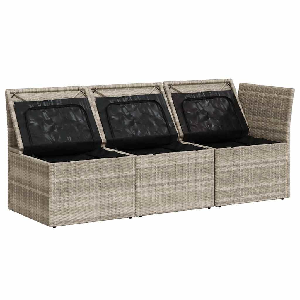 vidaXL Gartensofa mit Kissen 3-Sitzer, Sofa mit Staufach unter Sitzfläche, Terrassensofa mit abnehmbarem waschbarem Bezug, Gartenmöbel Terrassenmöbel, Hellgrau Poly Rattan