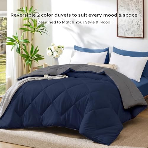 Image of AYKA Reversible AC Comforter 150 GSM Lightweight Microfiber Summer Blanket for Single Bed (60x90 Inches) | Soft Cooling Quilt, Breathable All Season Duvet for AC Room | Navyblue & Grey