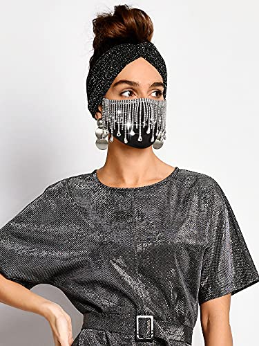 SATINIOR 2 Pcs Shinny Diamond Glitter Bling Face Masks Rhinestone Party Masks for Women Rhinestones Masquerade Mask Sparkly Shining Crystal Jazz Belly Dance Chain Nightclub Raves Faces Mask