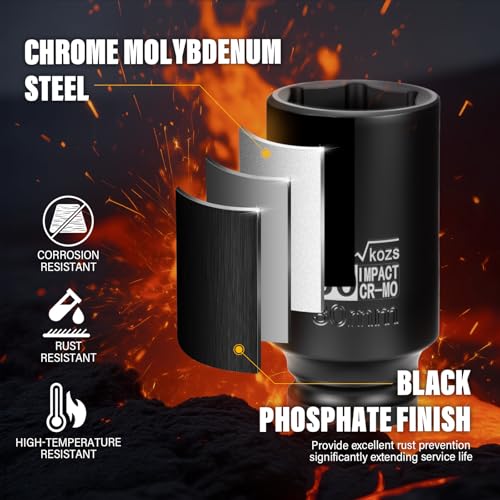 Image of 1 /2 Inch Drive 30mm Deep Metric Impact Socket,CR-MO,6 Point Radius Corner Design,Square Chamfered Opening,Axle Nut Impact Grade Socket for Easy Removal