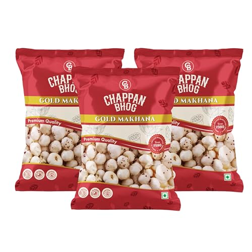 Image of Chappan Bhog Gold Makhana 100g x 3 | 5+ Suta Extra Large Foxnuts (Phool Makhana) | Raw Makhana (Lotus Seeds) | Healthy Snack | High Protein, Keto and Gluten Free | Fasting and Evening Diet Snack | Low in Fat