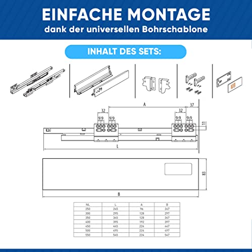 GTV - Modern Box Schublade I L=450mm H=83 mm I Grau I Leises Schließen I Belastung bis zu 40 kg I Einfache Installation I Synchronisation… – Ansicht 3