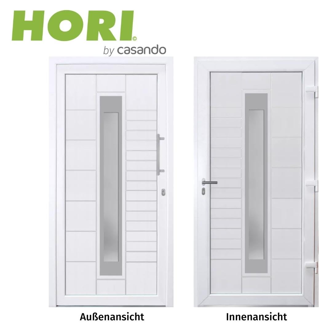 HORI Haustür Kunststoff, aluminium, Komplettset konfigurieren, Hauseingangstür Modern - Farbe: weiß - DIN rechts - Modell: Stripe - 210 x 110 cm