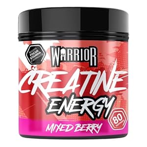 Warrior Creatine Monohydrate Powder + Energy 360g – Formulated as a Pre Workout to Fuel Performance and Support Muscle Recovery – Contains Caffeine & Vitamins – 80 Servings (Mixed Berry)