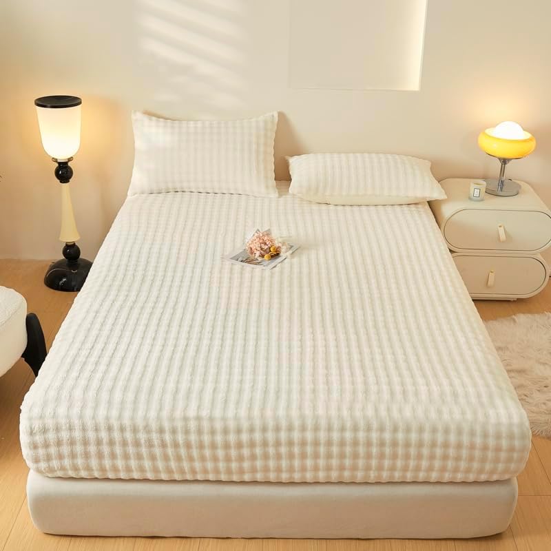 Mattress Protector Pure Color Quilted Mattress Protector with Pattern, Light and Breathable, Machine Washable, Pillowcase not Included (White,Queen)
