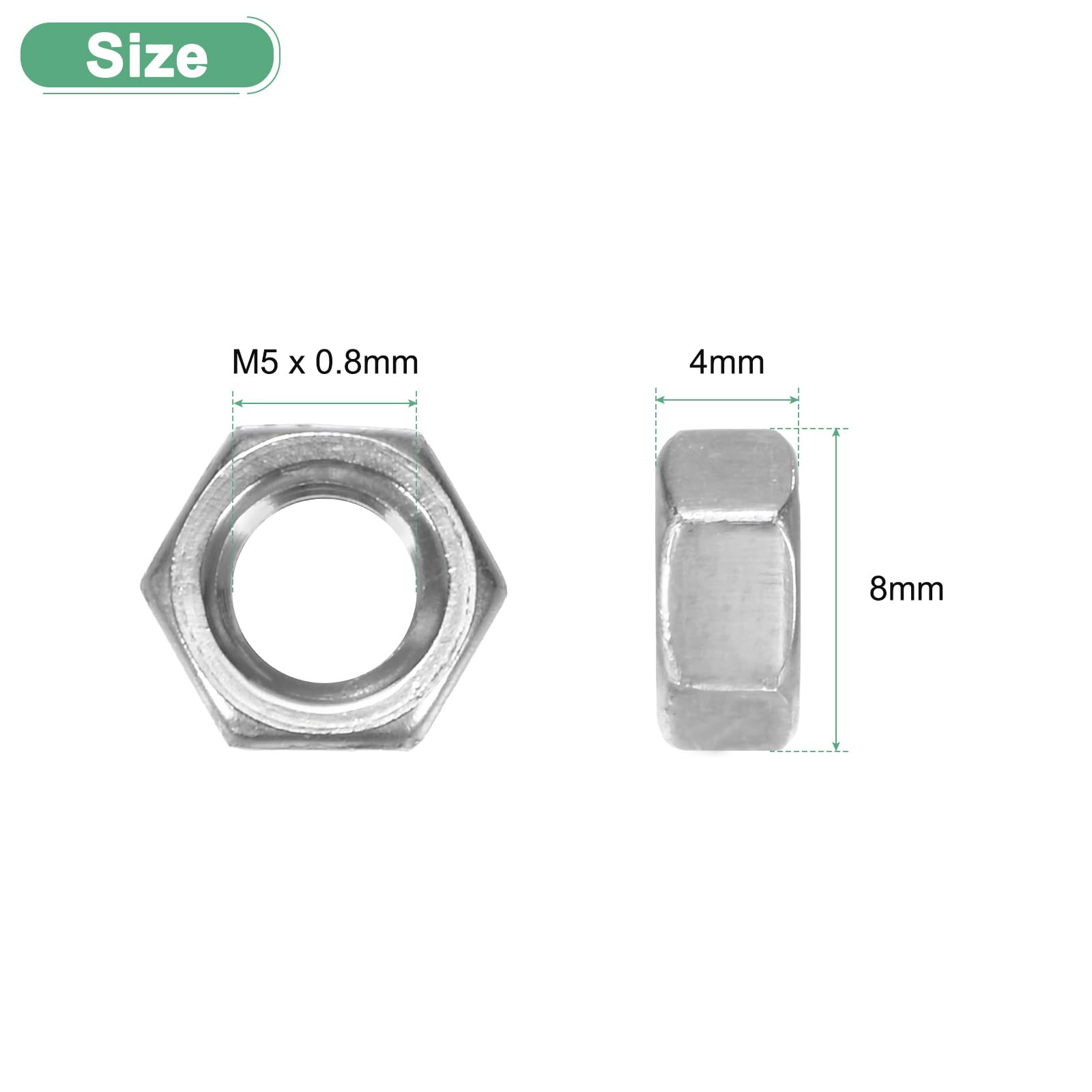 M METERXITY 100-Pack Metric Hex Nuts M5 x 0.8mm Thread Stainless Steel Hexagon Nut Hex Nut Metric Nuts for Machinery/Automotive/Repair/Industrial - Image 3