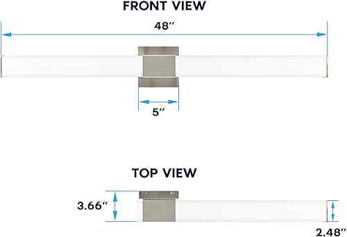 Miniatura 4 de LUXRITE Lámparas LED cuadradas para tocador de baño, 48 pulgadas, níquel cepillado, 5 CCT 2700K-5000K seleccionables sobre espejo, barra de luz de