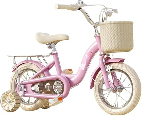 Fancyfly 子供用自転車、2〜10歳の幼児向け、12、14、16、18、20インチ、高さ調節可能、補助輪とバスケット付き、組み立て簡単、おしゃれでかっこいい、男の子にも女の子にも、小学生にも、誕生日プレゼントにも最適 (18インチ,ピンク(ベージュの