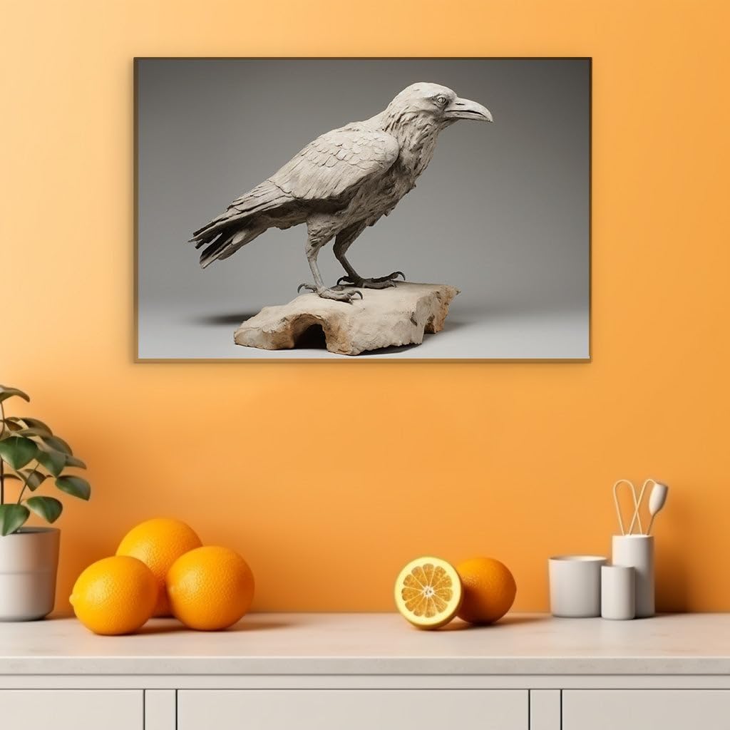Canvas for Living room. Sculpted Serenity: A Crow's Perch in Monochromatic Grace, 27 x 18 inch Canvas Wall Art - Contemporary Masterpieces - Modern Home Decor - 69x46 cm (27x18 inch)