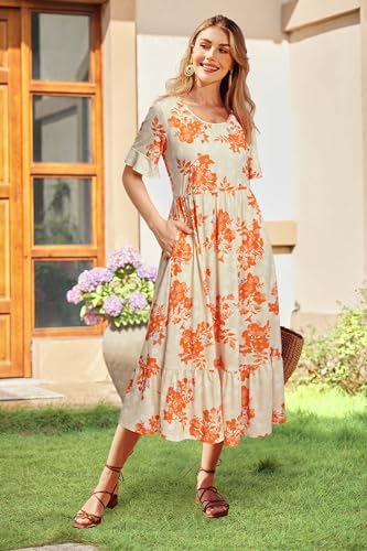 Image of STYLEWORD Womens Summer Casual Short Sleeve Flowy Midi Beach Dress