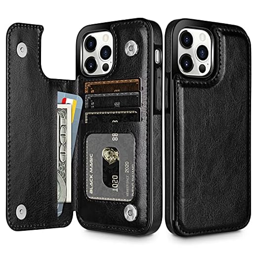 HianDier Wallet Case Compatible with iPhone 13 Pro MAX Case 5G 6.7-inch Slim Protective with Credit Card Slot Holder Flip Folio Soft PU Leather Magnetic Closure Cover, Black