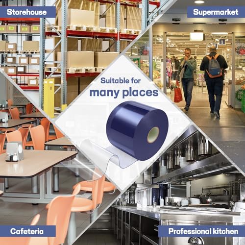 Image of Moukeren Plastic Curtain Strips, 100 ft x 8 in Clear PVC Strip Curtain Roll, Heavy Duty Plastic Insulated Freezer Door Strips for Commercial, Walk-in Cooler, Garage, Warehouse, 0.08 inch Thickness