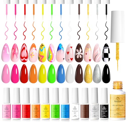 Beetles Gel Liner Nail Polish Set- 12 Colors 2 IN 1 Gel Nail Polish
