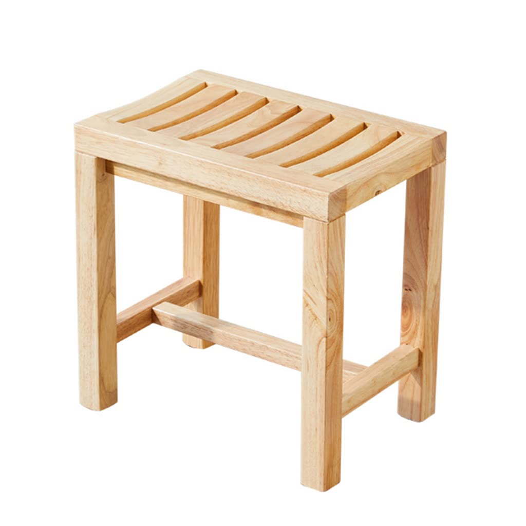 Taburete de ducha de madera con base antideslizante e impermeable de 42x28x33 cm 1