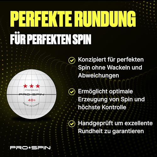 PRO-SPIN Tischtennisbälle Elite-Serie – Weiße Premium Tischtennisbälle 3 Sterne| Leistungsstarke 40+ ABS-Bälle auf Turnierniveau | Perfekte Rundung, Perfekter Spin | Präzise Sprungkraft | Langlebig