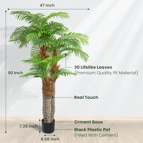 Image of ANTING Artificial Palm Trees for Outdoors- 7.5ft Tall Triple Tropical Palm Artificial Tree, UV Resistant Fake Palm Plant for Patio Pool Garden, Home Indoor Aesthetic Decor