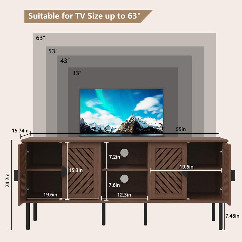 Image of ARTPOWER 55 inch TV Stands, Entertainment Center with Storage, Brown